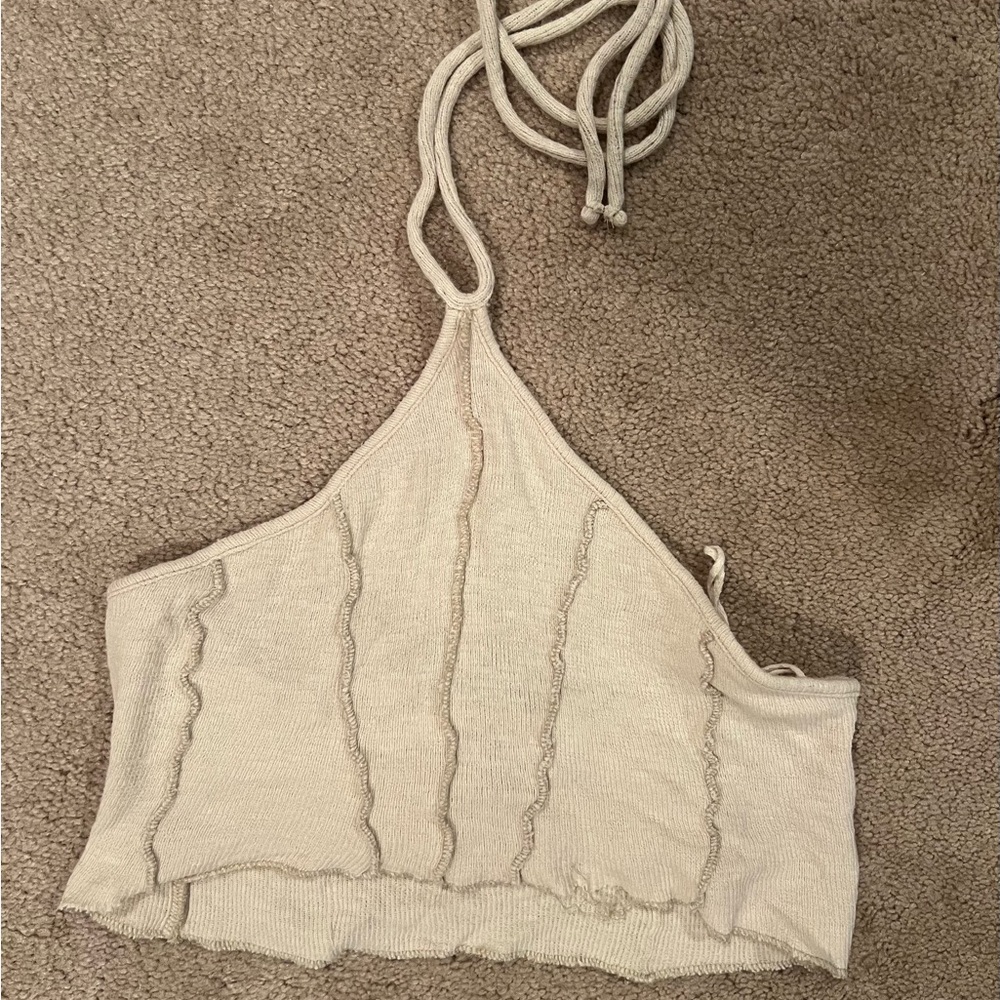 Cream Halter Knit Top